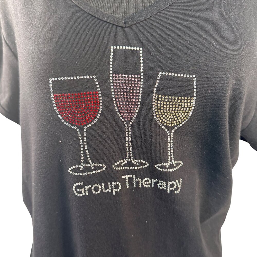 Chris's Stuff Size XXL Black Rhinestone Embellished Group Therapy VNeck TShirt
